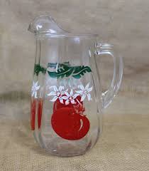 Clear Glass Beverage Pitcher Painted