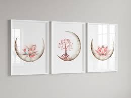 Lotus Flower Wall Art Set Of 3 Moon