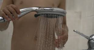 Funny Small Boy Under Shower Head Bath