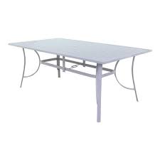 Courtyard Casual Santa Fe 72 X 42 Rectangle Slat Top Aluminum Dining Table With Umbrella Hole White