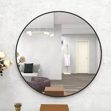 Tatahance 28 In W X 28 In H Wall Circle Bathroom Mirror Alloy Metal Sleek Frame Type In Black