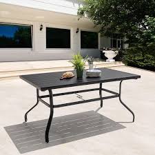 Black Rectangle Metal Outdoor Patio Dining Table With Umbrella Hole