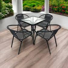 Square Glass Table 4 Rattan Chairs