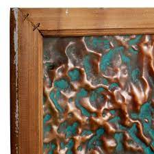 Decmode Large Square Aqua Bronze Metal Rose Wall Decor In Natural Wood Frame 41 5 X 41 5