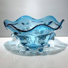 Blue Glass Wavy Fruit Bowl The Other