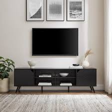 Black Wood Modern Wide Tv Stand