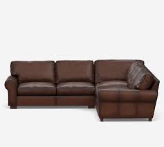 Turner Roll Arm Leather 3 Piece L Shaped Corner Sectional Down Blend Wrapped Cushions Statesville Iron Pottery Barn