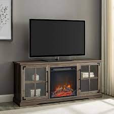 60 In Gray Wash Composite Tv Stand Fits Tvs Up To 65 In With Electric Fireplace