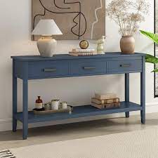 Blue Rectangle Wood Console Table
