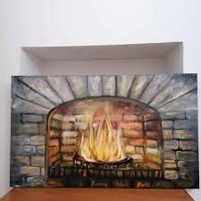 Oil Painting Fire In The Fireplace