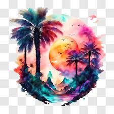 Colorful Watercolor Palm Trees