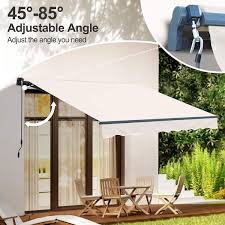 12 Ft X 8 Ft Metal Manual Patio Retractable Awnings 98 42 In Projection In Khaki