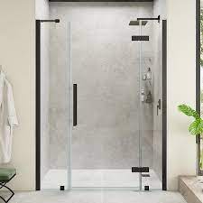Ove Decors Tampa 50 1 16 In W X 72 In H Pivot Frameless Shower Door In Black With Shelves