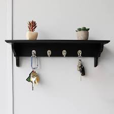 Wood Floating Shelf With Key Hooks