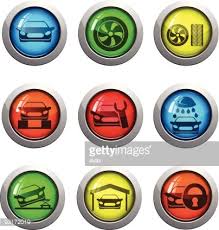 Glass Round Car Services Icon Set Stock