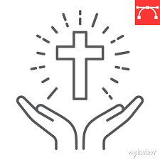 Praying Hands Holding Cross Line Icon