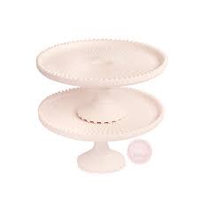 Pink Milk Glass Beaded Cake Stand The