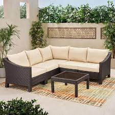 Noble House Antibes 6 Piece Outdoor Wicker Sectional Sofa Set In Brown