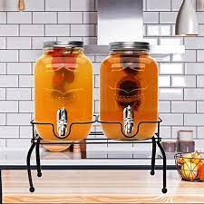 Aoibox 3 78l 1 Gal 2 Jar Glass Food Grade Beverage Dispenser With Black Metal Stand Leak Free Spigot Chalkboard Lables