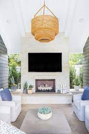 Outdoor Cream Brick Fireplace And