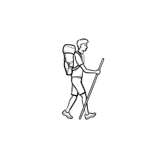Hiker With Backpack Walking Hand Drawn