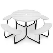Costway 75 In White Round Picnic Table