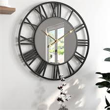 Round Mirror Wall Clock Metal Large