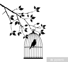 Sticker Vector Bird In A Cage In The