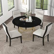 5 Piece Round Glass Top Gold Dining Set