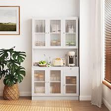 Avzear Kitchen Pantry Cabinet Glass
