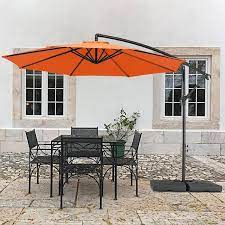 10 Ft Steel Cantilever Patio Umbrella With Weighted Base In Orange