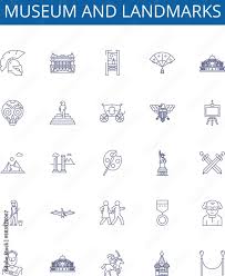 Museum And Landmarks Line Icons Signs