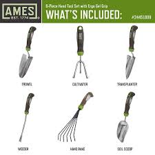 Ames 24451009 6 Pc Ergo Gel Grip Garden Tool Set With Hand Trowel Weeder Rake Transplanter Scoop Cultivator