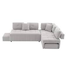 91 73 In W Rectangle Armless Chenille Upholstered L Shaped Sectional Sofa In Light Gray W 2 Stools And 2 Lumbar Pillows