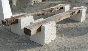 stone and wood bench for garden