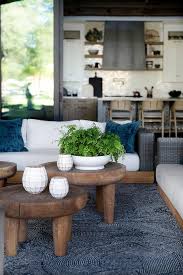 Wood And Black Wicker Sofa With Blue