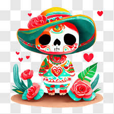 Colorful Sugar Skull With Sombrero