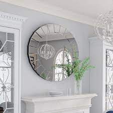 32 In W X 32 In H Large Round Frameless Anti Rust Beveled Glass Art Mirror Decor Wall Bathroom Vanity Mirror In Silver