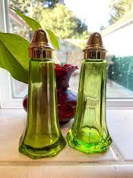 Vintage Green Glass Salt And Pepper