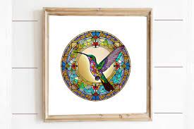 Stained Glass Hummingbird Clipart Round