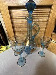 Blue Glass Wine Decanter Set