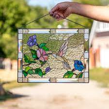 Hummingbird Stained Glass Window Panel