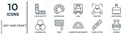 Art And Craft Outline Icon Set Includes