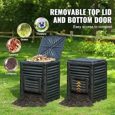 Vevor Garden Compost Bin 80 Gal Bpa Free Composter Large Capacity Outdoor Composting Bin With Top Lid And Bottom Door Easy A