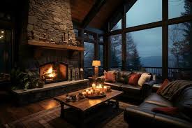 A Cozy Living Room With Fireplace On