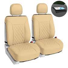 Fh Group Deluxe Faux Leather 47 In X 23 In X 1 In Diamond Pattern Car Seat Cushions Beige