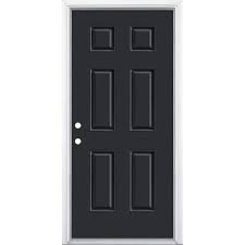 Masonite 36 In X 80 In 6 Panel Jet Black Right Hand Inswing Painted Smooth Fiberglass Prehung Front Door With Brickmold