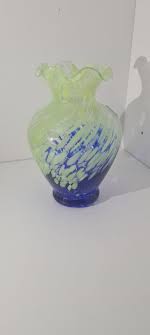 Flower Vase Blue Green Murano Glass