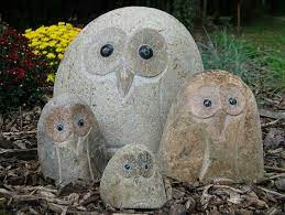 6 Inch Garden Art Boulder Owl