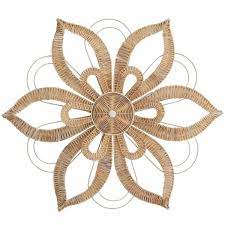 Rattan Brown Daisy Fl Wall Decor With Metal Wire